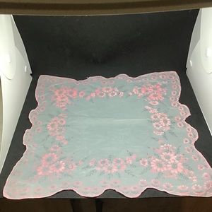 Vintage Pink Floral Handkerchief with scalloped edges Cottage core.